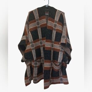 Buckle Black Oversized Plaid Blanket Cardigan Sweater